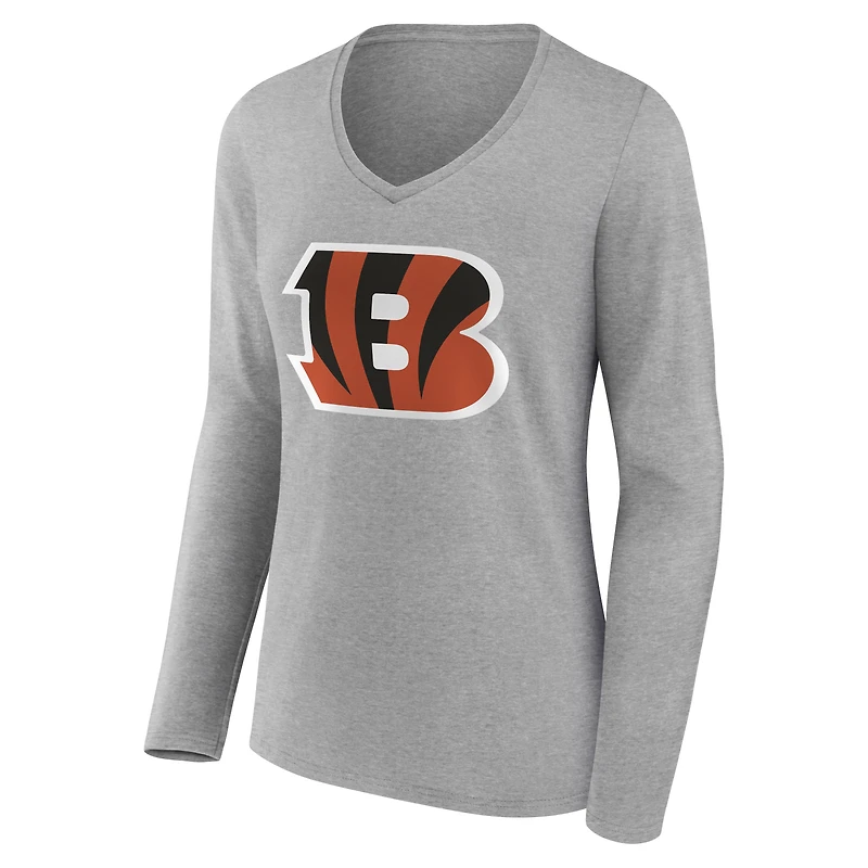 Women's Gray Cincinnati Bengals Team Authentic Personalized Name & Number Long Sleeve V-Neck T-Shirt