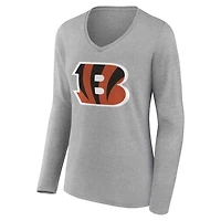 Women's Gray Cincinnati Bengals Team Authentic Personalized Name & Number Long Sleeve V-Neck T-Shirt