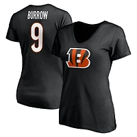 T-shirt à col en V noir Joe Burrow pour femme avec nom et numéro de joueur des Bengals Cincinnati