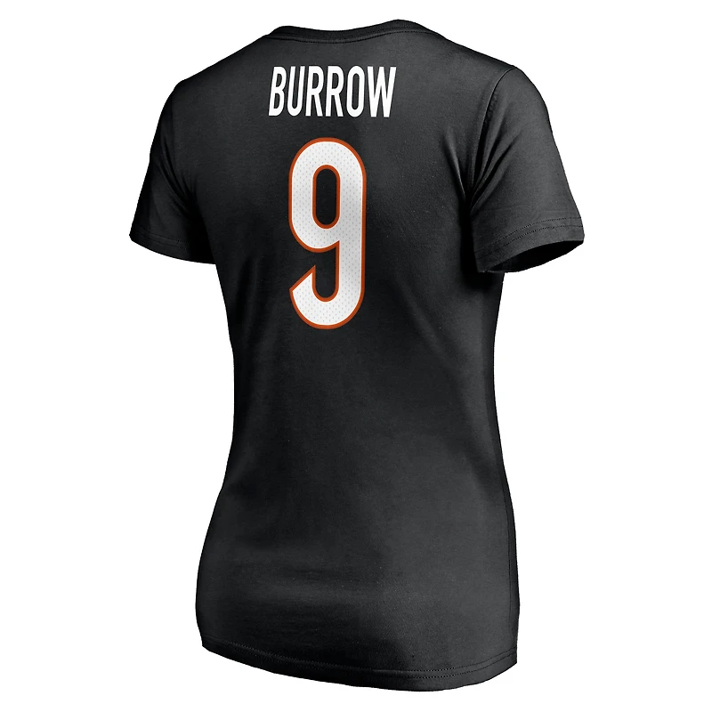 T-shirt à col en V noir Joe Burrow pour femme avec nom et numéro de joueur des Bengals Cincinnati