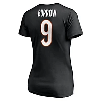 T-shirt à col en V noir Joe Burrow pour femme avec nom et numéro de joueur des Bengals Cincinnati