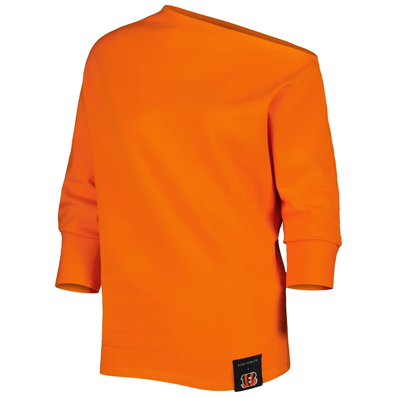 Sweat-shirt KIYA TOMLIN pour femme Orange Cincinnati Bengals Twisted Tri-Blend asymétrique 3/4-Dolman Sleeve Sweatshirt
