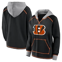 Women's Logo Athletic Black Cincinnati Bengals Boom Fleece Pullover V-Neck Hoodie