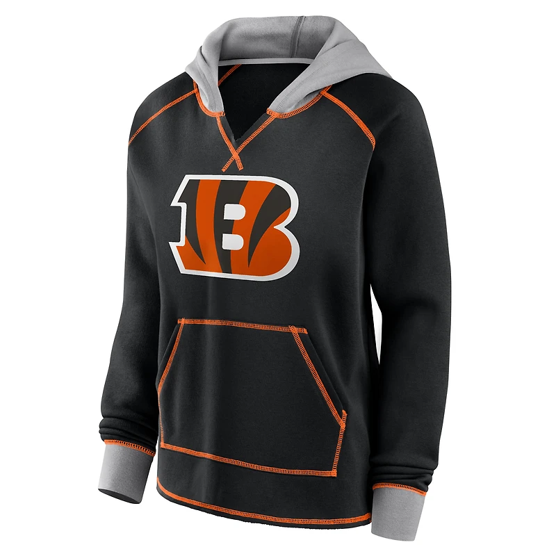 Women's Logo Athletic Black Cincinnati Bengals Boom Fleece Pullover V-Neck Hoodie
