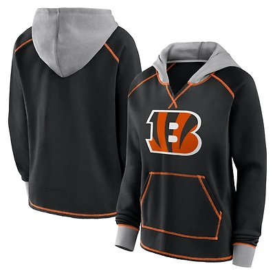 Women's Logo Athletic Black Cincinnati Bengals Boom Fleece Pullover V-Neck Hoodie