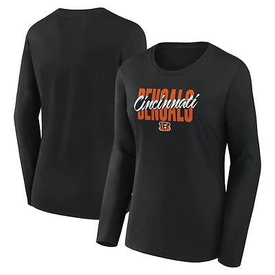 T-shirt à manches longues noir avec logo athlétique pour femme des Bengals de Cincinnati