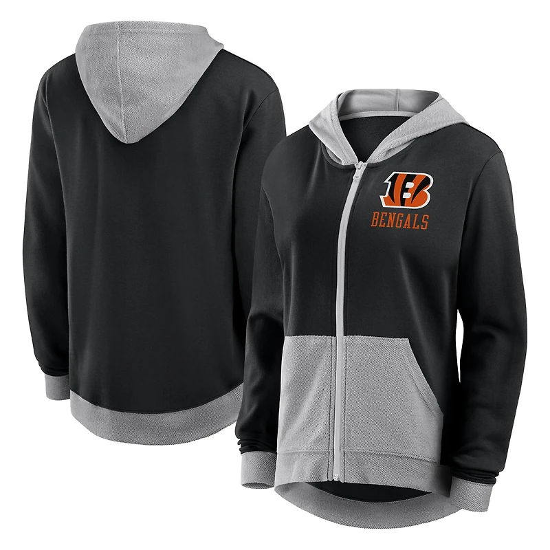 Women's Logo Athletic Black Cincinnati Bengals Hit It French Terry Full-Zip Hoodie