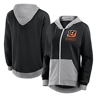 Women's Logo Athletic Black Cincinnati Bengals Hit It French Terry Full-Zip Hoodie