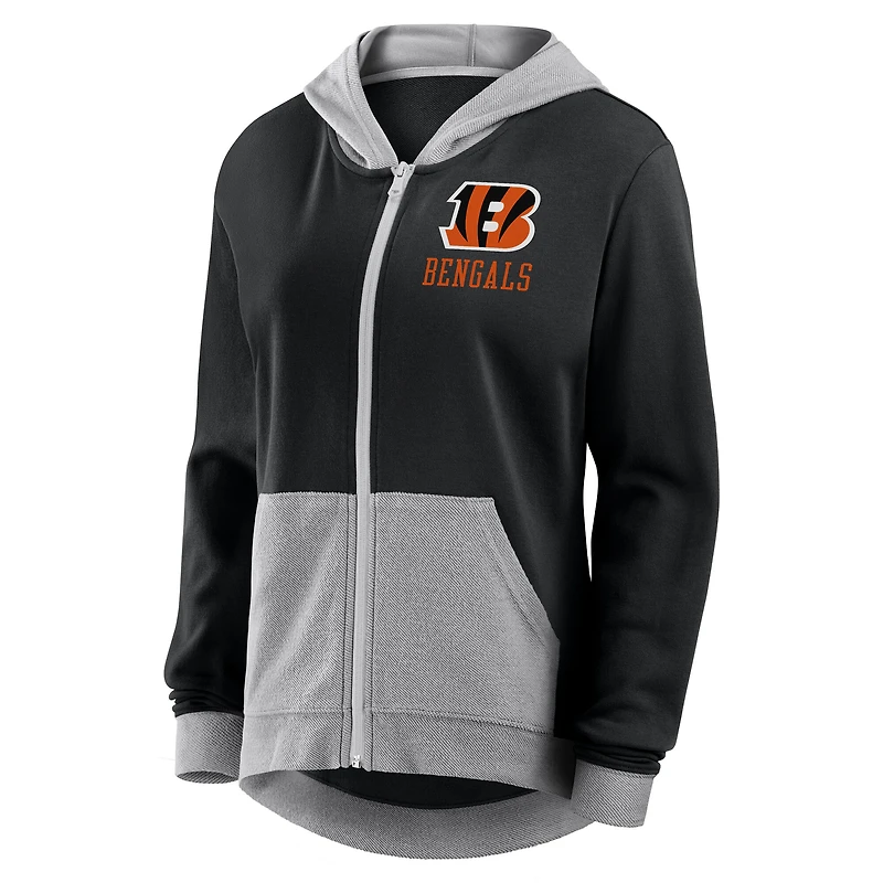 Women's Logo Athletic Black Cincinnati Bengals Hit It French Terry Full-Zip Hoodie