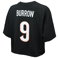 Women's Majestic Threads Joe Burrow Black Cincinnati Bengals Swarovski Crystals Boxy Cropped Name & Number T-Shirt
