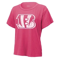 Women's Majestic Threads Joe Burrow Pink Cincinnati Bengals Name & Number T-Shirt