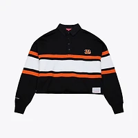 Women's Mitchell & Ness  Black Cincinnati Bengals Cropped Long Sleeve Rugby Polo