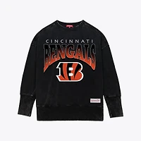 Women's Mitchell & Ness  Black Cincinnati Bengals Delineate Mineral Wash Crewneck Sweatshirt