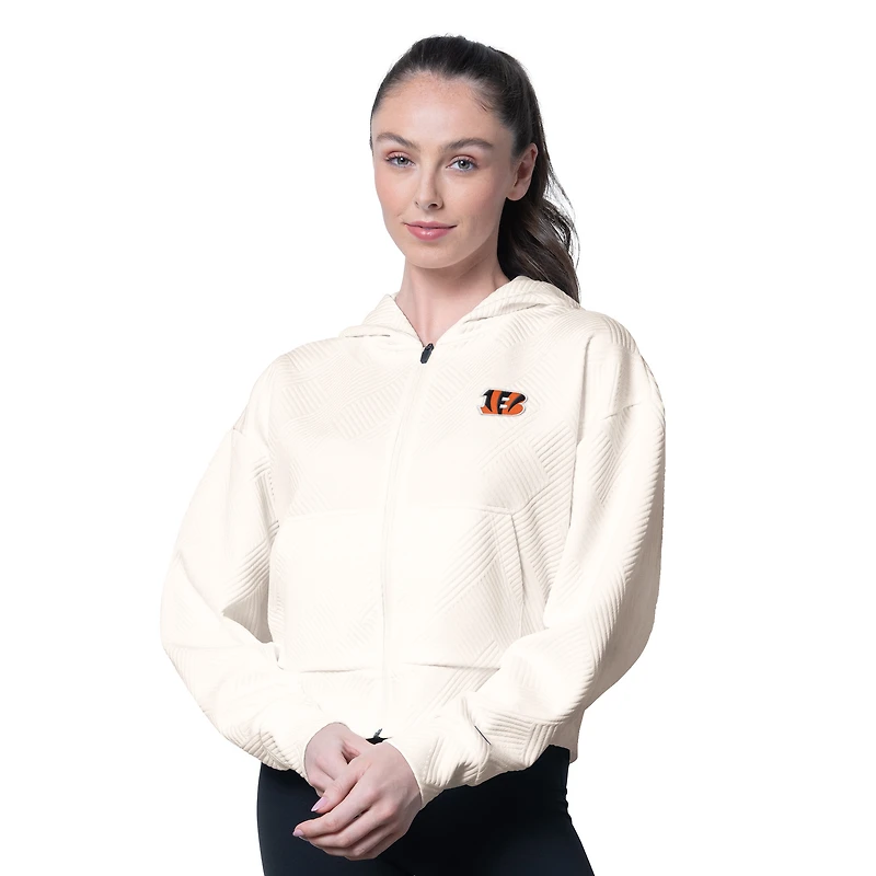 Sweat à capuche zippé Eleanor crème MSX by Michael Strahan pour femme des Bengals de Cincinnati