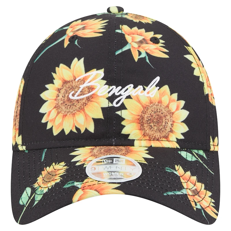 Casquette ajustable noire Cincinnati Bengals Adventure Sunflower 9TWENTY de New Era pour femme