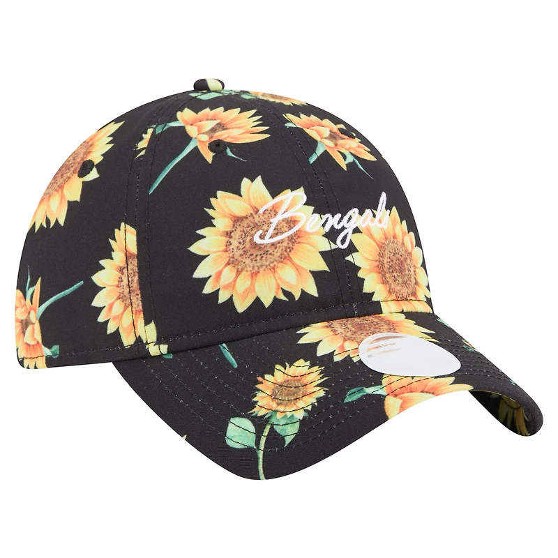 Casquette ajustable noire Cincinnati Bengals Adventure Sunflower 9TWENTY de New Era pour femme