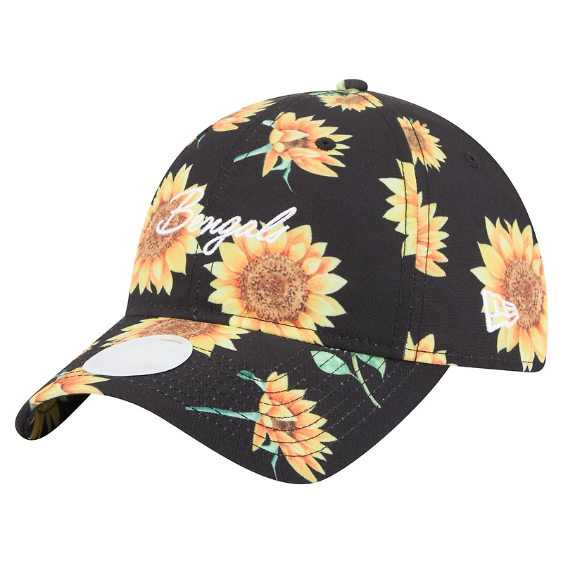 Casquette ajustable noire Cincinnati Bengals Adventure Sunflower 9TWENTY de New Era pour femme