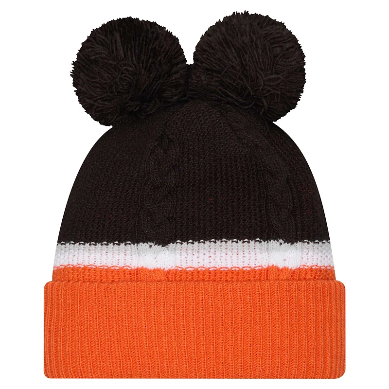 Bonnet en tricot à revers à double bulle avec pompons Cincinnati Bengals New Era noir pour femme