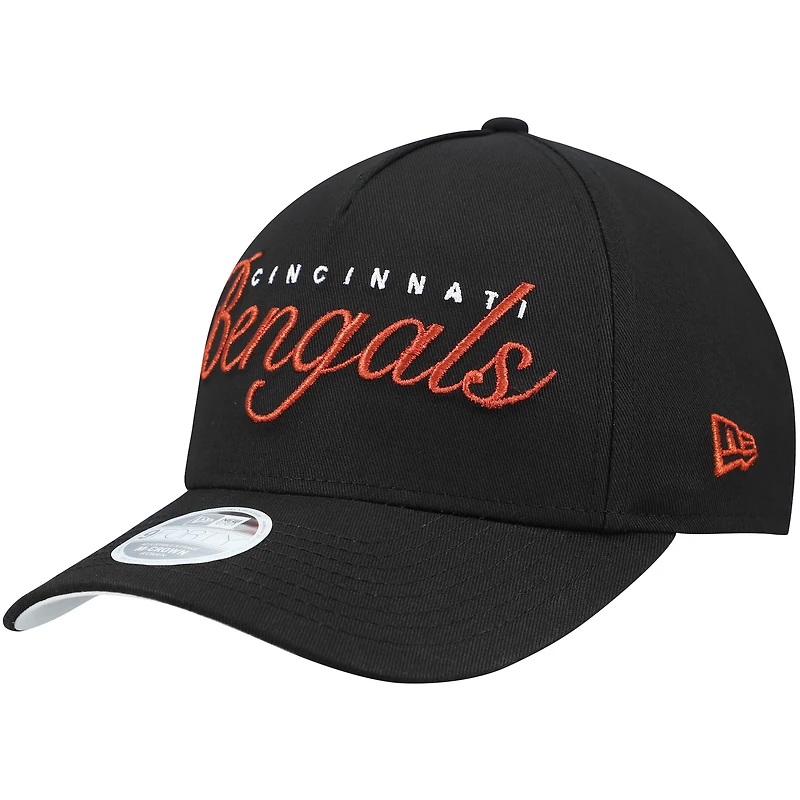 Casquette ajustable New Era noire métallisée 9FORTY M-Crown A-Frame pour femme des Bengals de Cincinnati