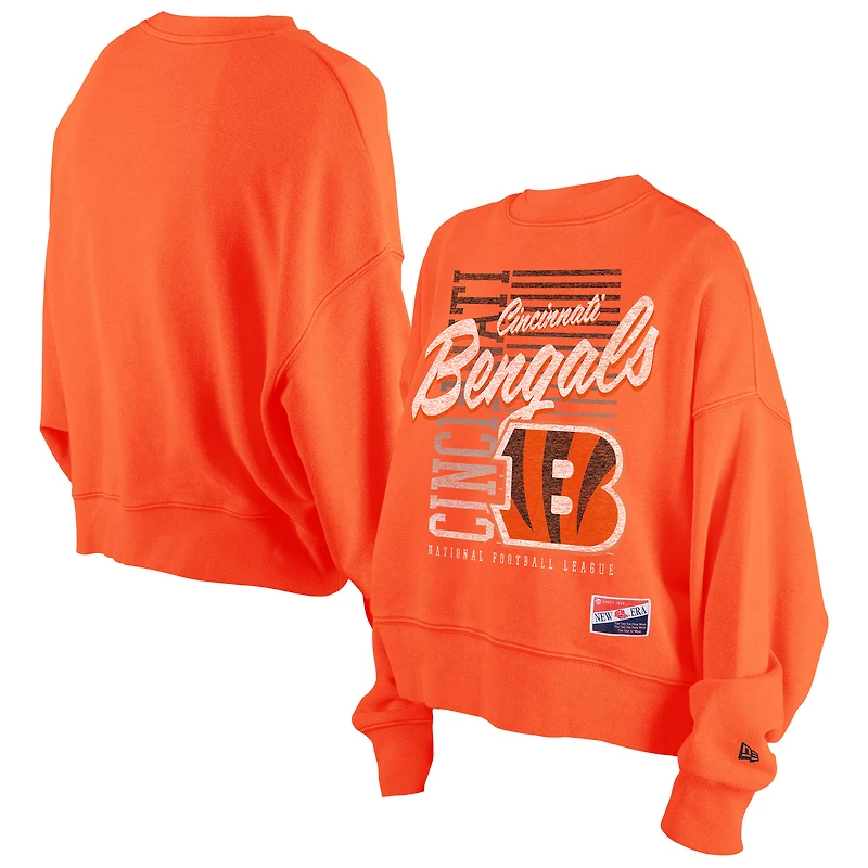 Sweat-shirt ras du cou surdimensionné noir Cincinnati Bengals pour femme New Era