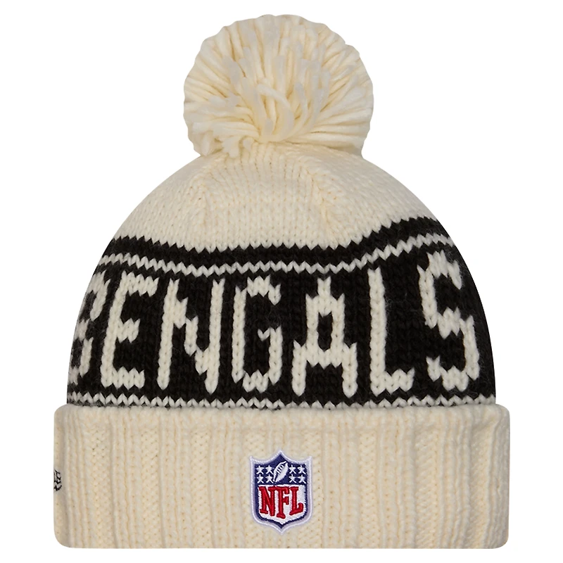 Women's New Era Cream Cincinnati Bengals 2024 Sideline Cuffed Knit Hat with Pom