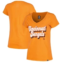 Women's New Era Orange Cincinnati Bengals Enzyme Wash Low V-Neck T-Shirt