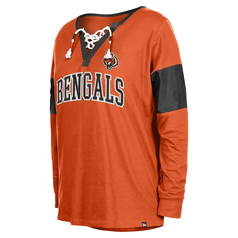 Women's New Era Orange Cincinnati Bengals Lace-Up Notch-Neck Long Sleeve T-Shirt