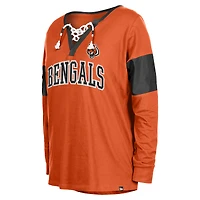 Women's New Era Orange Cincinnati Bengals Lace-Up Notch-Neck Long Sleeve T-Shirt
