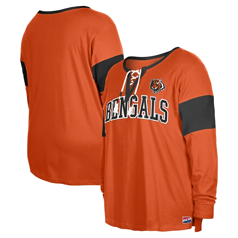 Women's New Era Orange Cincinnati Bengals Plus Lace-Up Notch Neck Long Sleeve T-Shirt