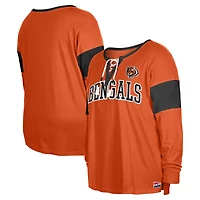 Women's New Era Orange Cincinnati Bengals Plus Lace-Up Notch Neck Long Sleeve T-Shirt