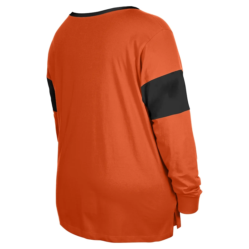 Women's New Era Orange Cincinnati Bengals Plus Lace-Up Notch Neck Long Sleeve T-Shirt