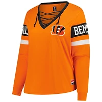 T-shirt à manches longues lacets rétro orange Cincinnati Bengals pour femme New Era, grande taille