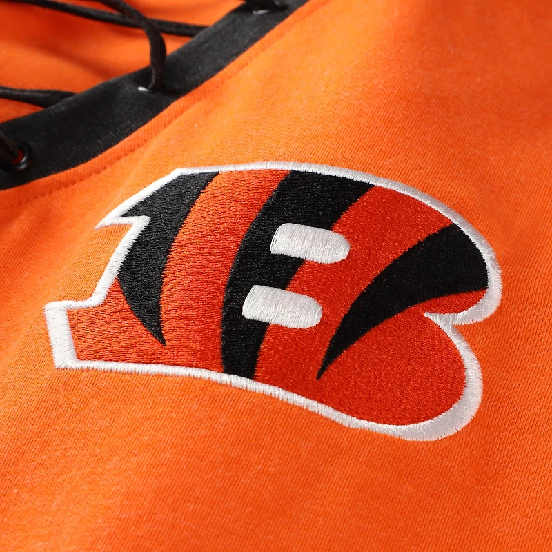 T-shirt à manches longues lacets rétro orange Cincinnati Bengals pour femme New Era, grande taille