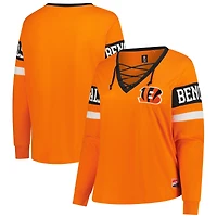 T-shirt à manches longues lacets rétro orange Cincinnati Bengals pour femme New Era, grande taille