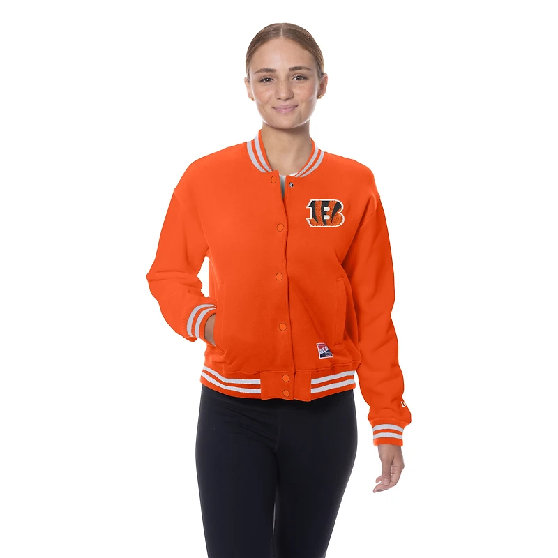 Women's New Era Orange Cincinnati Bengals Throwback Fleece Full-Snap Jacket