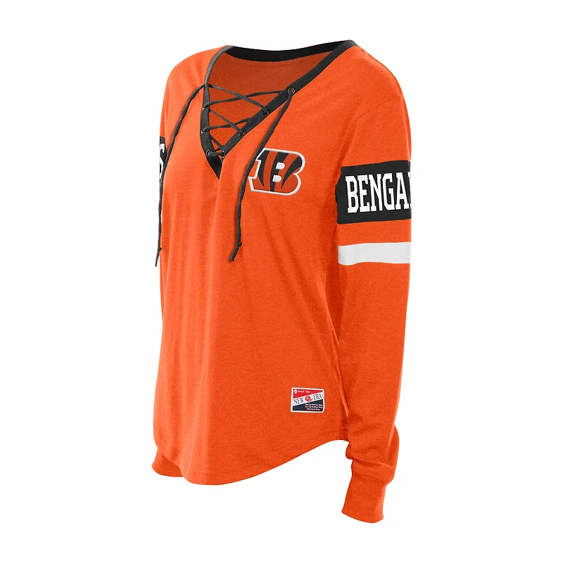 T-shirt à manches longues lacets rétro orange Cincinnati Bengals New Era pour femme