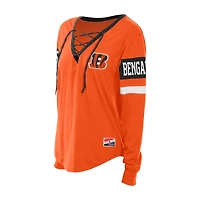 T-shirt à manches longues lacets rétro orange Cincinnati Bengals New Era pour femme
