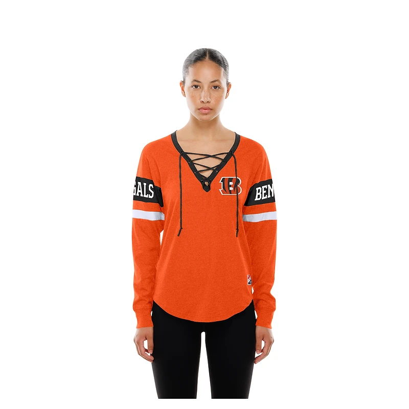 Women's New Era  Orange Cincinnati Bengals Throwback Lace-Up Long-Sleeve T-Shirt