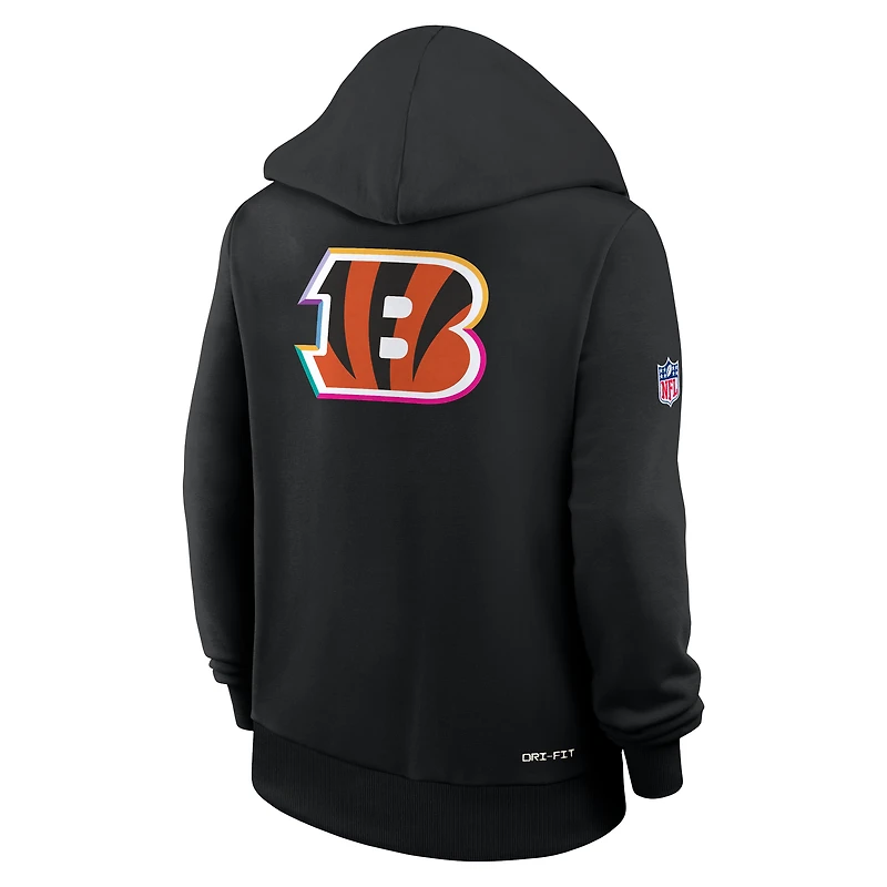 Sweat à capuche Nike noir pour femme Cincinnati Bengals NFL Crucial Catch 2025 Sideline Dri-FIT