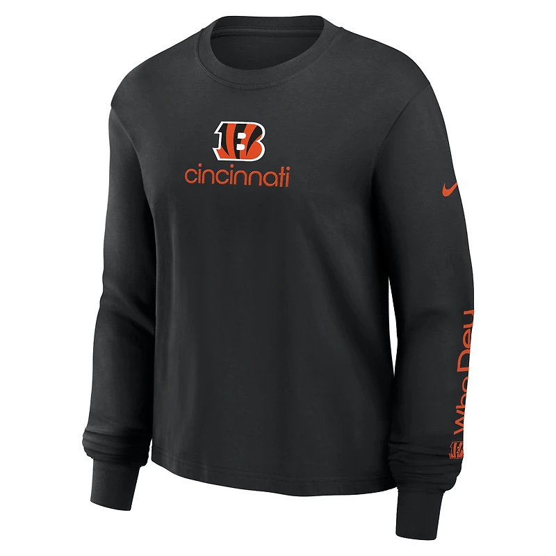 T-shirt à manches longues Nike noir Cincinnati Bengals Boxy pour femme