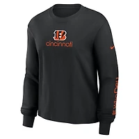 T-shirt à manches longues Nike noir Cincinnati Bengals Boxy pour femme