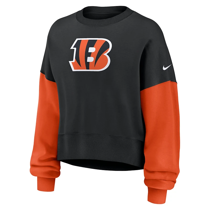 Sweat-shirt oversize à blocs de couleurs Nike noir pour femme des Bengals Cincinnati