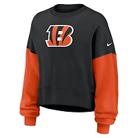 Sweat-shirt oversize à blocs de couleurs Nike noir pour femme des Bengals Cincinnati