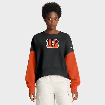 Sweat-shirt oversize à blocs de couleurs Nike noir pour femme des Bengals Cincinnati