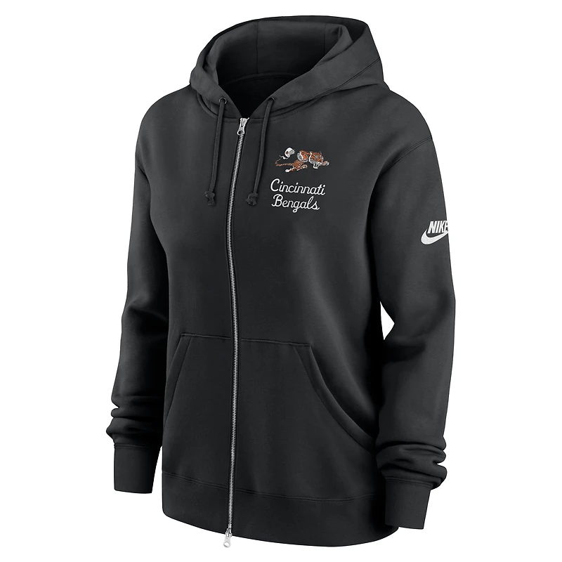 Sweat à capuche entièrement zippé Nike Phoenix Rewind pour femme, noir, des Bengals de Cincinnati
