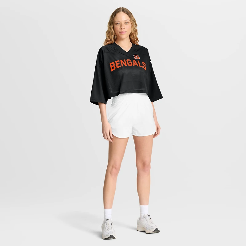Women's Nike Black Cincinnati Bengals Primetime Cropped Mesh Dri-FIT Fashion Jersey