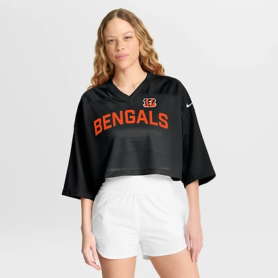 Women's Nike Black Cincinnati Bengals Primetime Cropped Mesh Dri-FIT Fashion Jersey