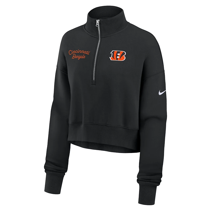 Sweat-shirt Nike noir à demi-zip pour femme des Bengals de Cincinnati Primetime Phoenix