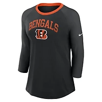 T-shirt à manches 3/4 Nike noir Cincinnati Bengals Raglan pour femme
