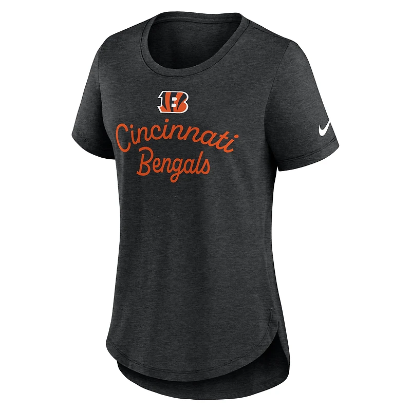 T-shirt Nike noir à trois bandes pour femme, motif Bengals de Cincinnati
